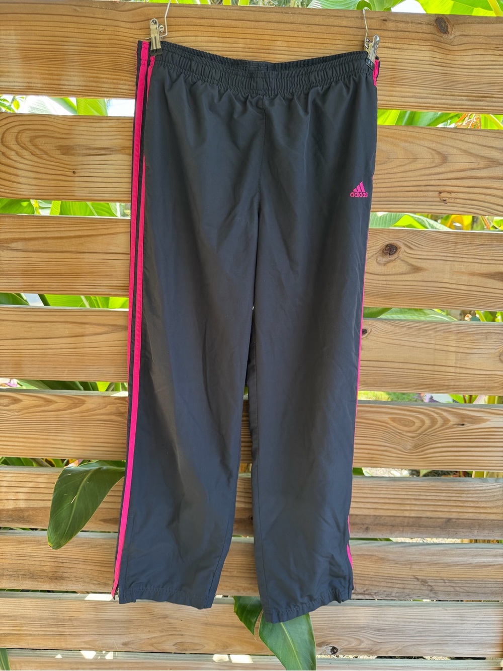Vintage Adidas Black Track Pants with Pink Stripe